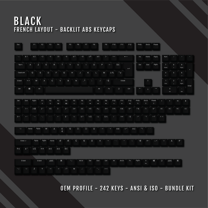 Black Backlit French Keycaps - ISO-FR - Windows & Mac - kromekeycaps