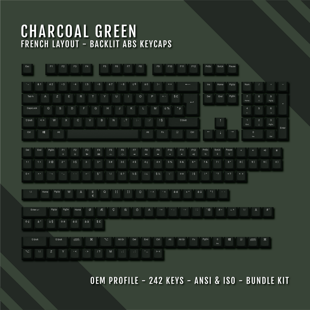 Charcoal Green Backlit French Keycaps - ISO-FR - Windows & Mac - kromekeycaps