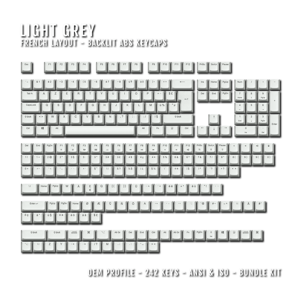 Light Grey Backlit French Keycaps - ISO-FR - Windows & Mac - kromekeycaps