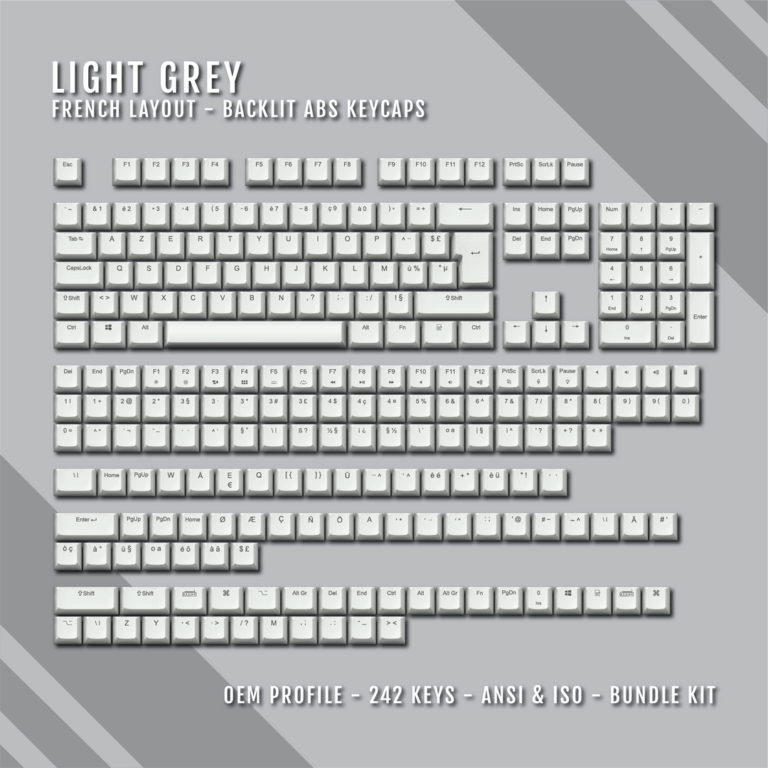 Light Grey Backlit French Keycaps - ISO-FR - Windows & Mac - kromekeycaps