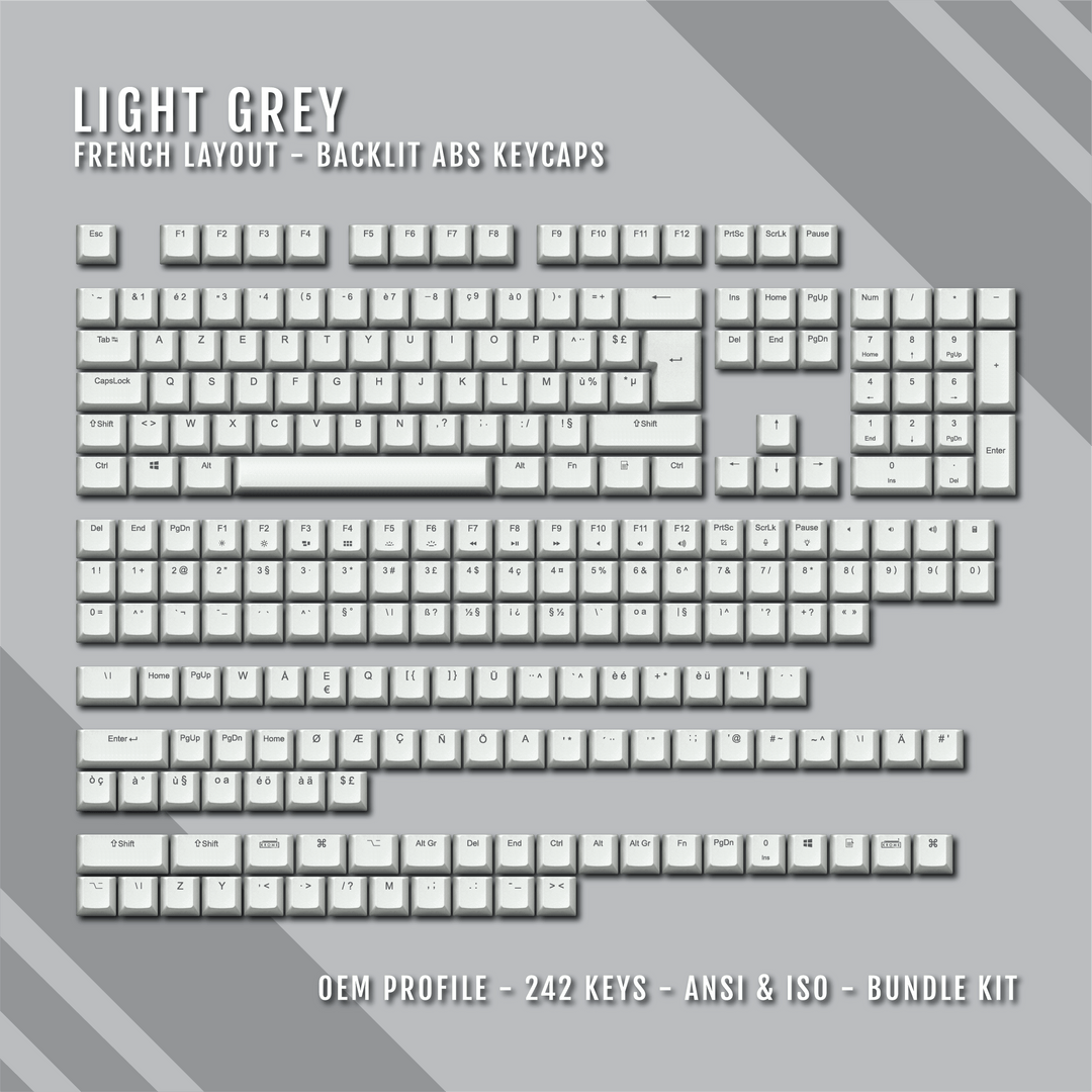 Light Grey French (ISO-FR) Backlit ABS Keycaps for Windows & Mac Krome Keycaps LTD french