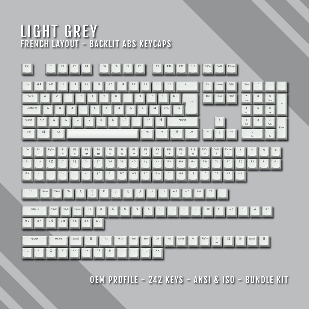 Light Grey Backlit French Keycaps - ISO-FR - Windows & Mac - kromekeycaps