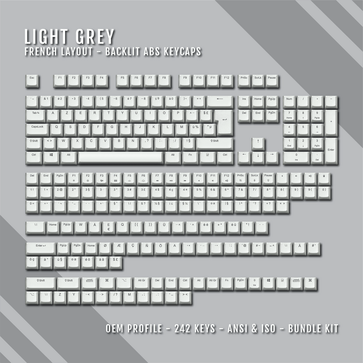 Light Grey French (ISO-FR) Backlit ABS Keycaps for Windows & Mac Krome Keycaps LTD french
