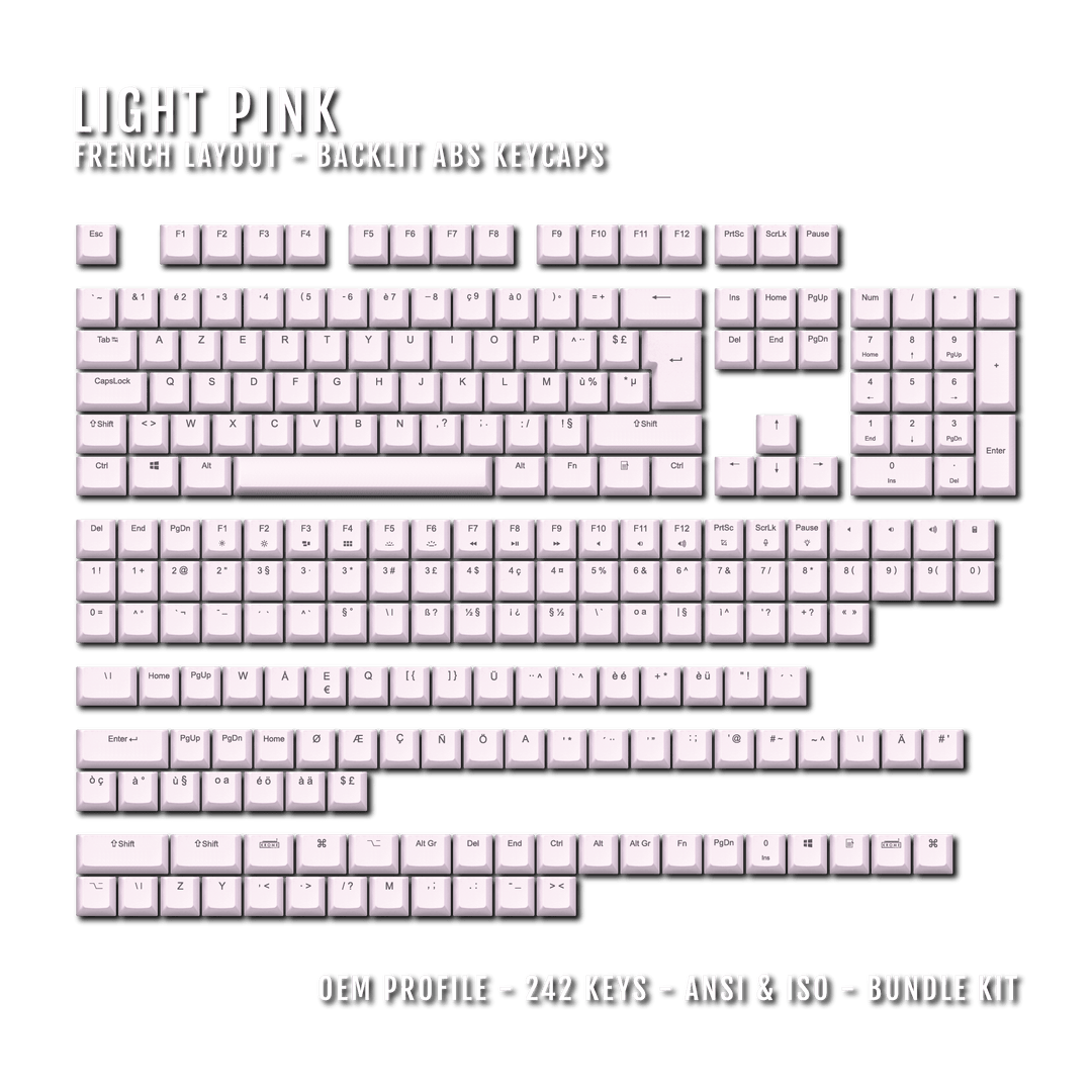 Light Pink Backlit French Keycaps - ISO-FR - Windows & Mac - kromekeycaps