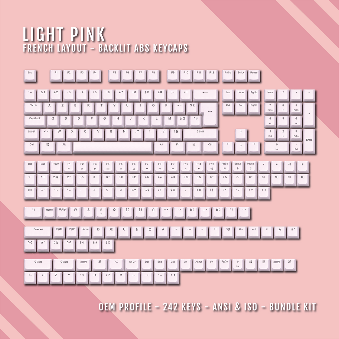 Light Pink French (ISO-FR) Backlit ABS Keycaps for Windows & Mac Krome Keycaps LTD french