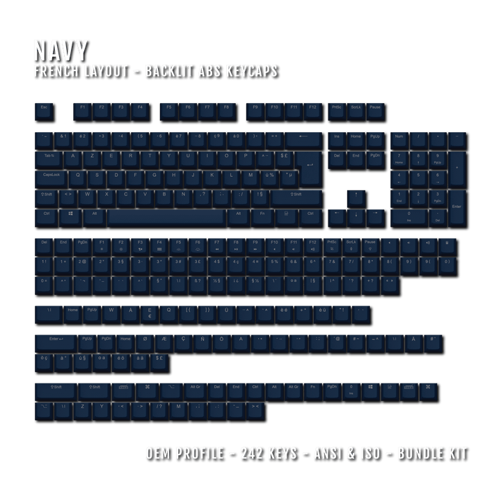 Navy Backlit French Keycaps - ISO-FR - Windows & Mac - kromekeycaps