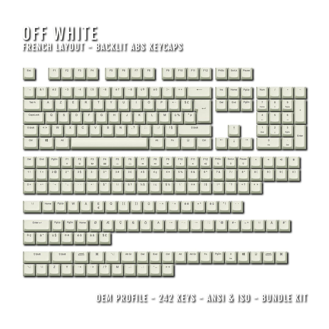 Off White Backlit French Keycaps - ISO-FR - Windows & Mac - kromekeycaps