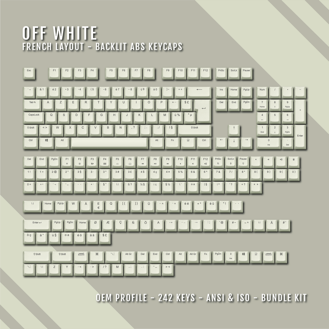 Off White Backlit French Keycaps - ISO-FR - Windows & Mac - kromekeycaps
