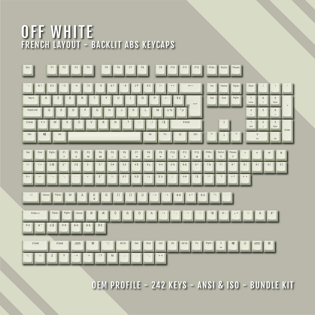 Off White French (ISO-FR) Backlit ABS Keycaps for Windows & Mac Krome Keycaps LTD french