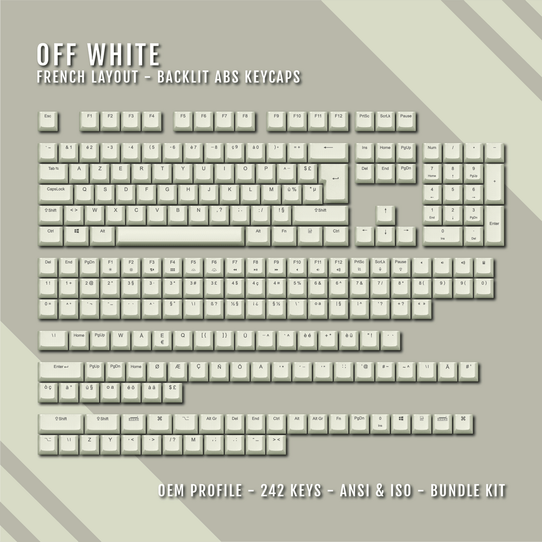 Off White Backlit French Keycaps - ISO-FR - Windows & Mac - kromekeycaps