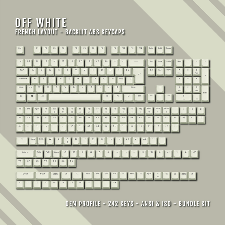 Off White French (ISO-FR) Backlit ABS Keycaps for Windows & Mac Krome Keycaps LTD french