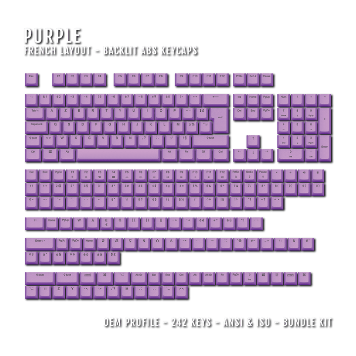 Purple French (ISO-FR) Backlit ABS Keycaps for Windows & Mac