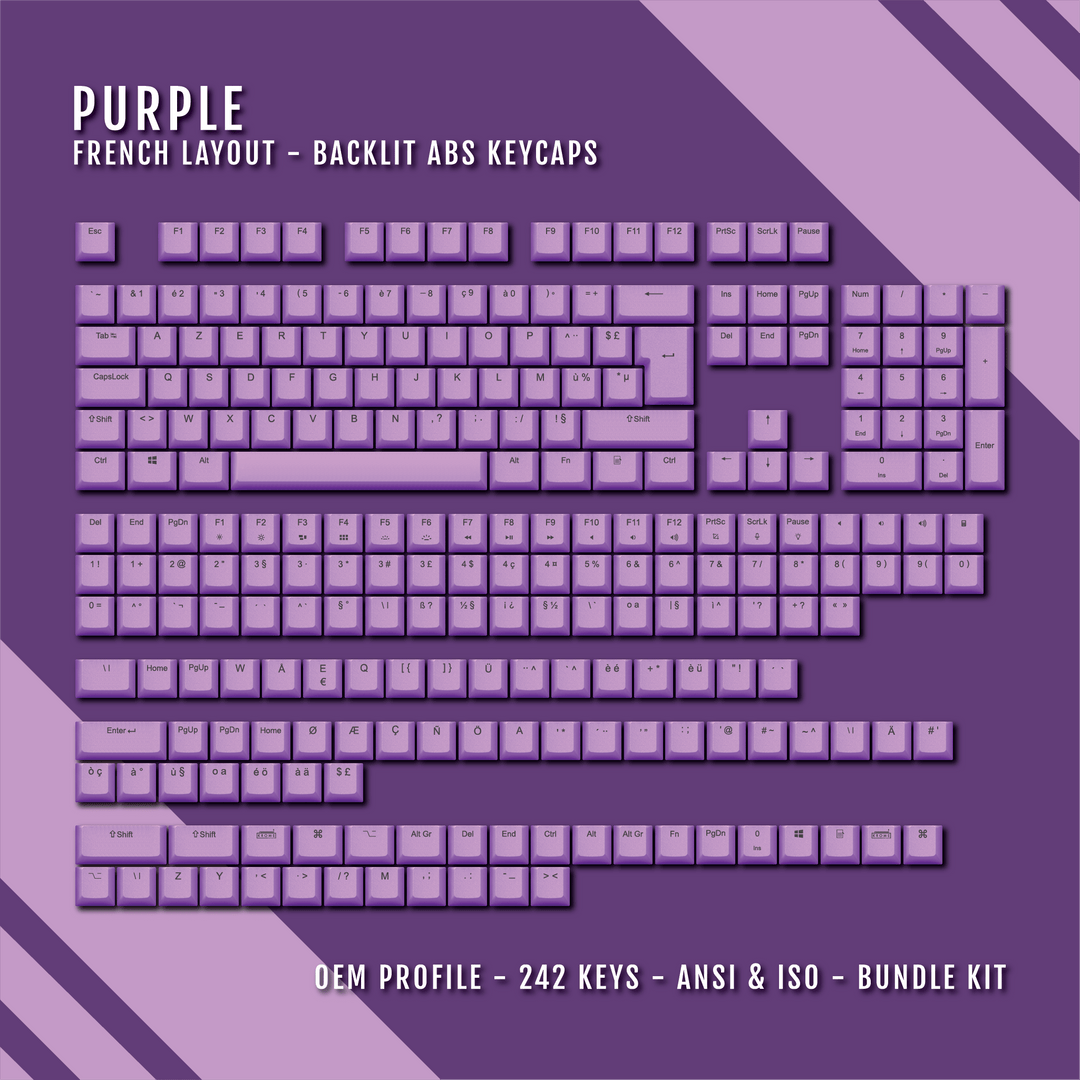 Purple French (ISO-FR) Backlit ABS Keycaps for Windows & Mac Krome Keycaps LTD french