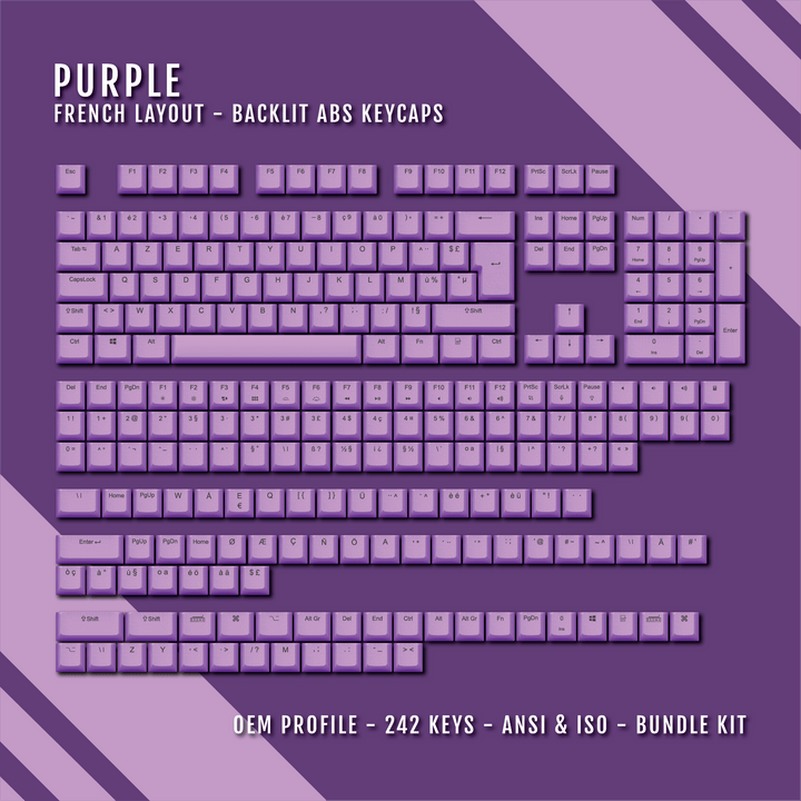 Purple French (ISO-FR) Backlit ABS Keycaps for Windows & Mac