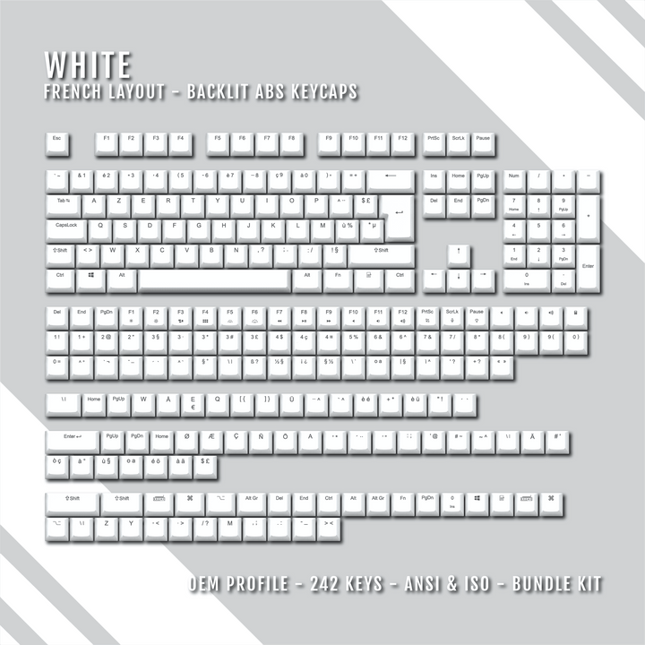 White French (ISO-FR) Backlit ABS Keycaps for Windows & Mac Krome Keycaps LTD french