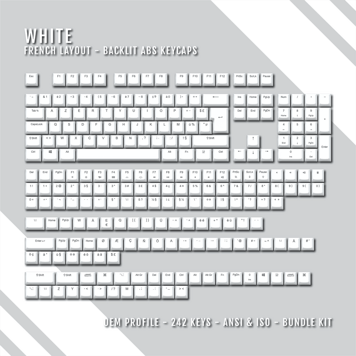 White Backlit French Keycaps - ISO-FR - Windows & Mac - kromekeycaps