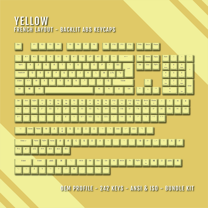 Yellow French (ISO-FR) Backlit ABS Keycaps for Windows & Mac Krome Keycaps LTD french