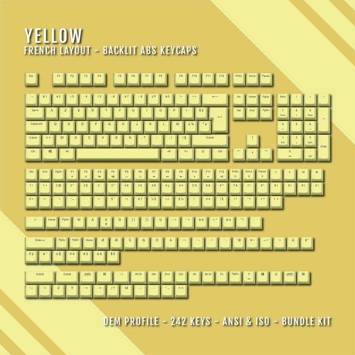 Yellow Backlit French Keycaps - ISO-FR - Windows & Mac - kromekeycaps