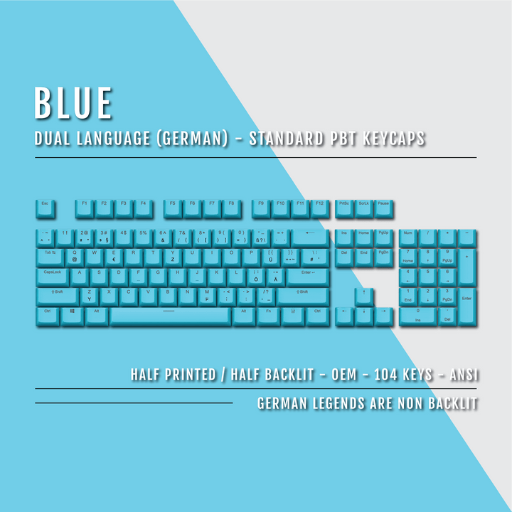 Blue PBT German Keycaps - ISO-DE - 100% Size - Dual Language Keycaps - kromekeycaps