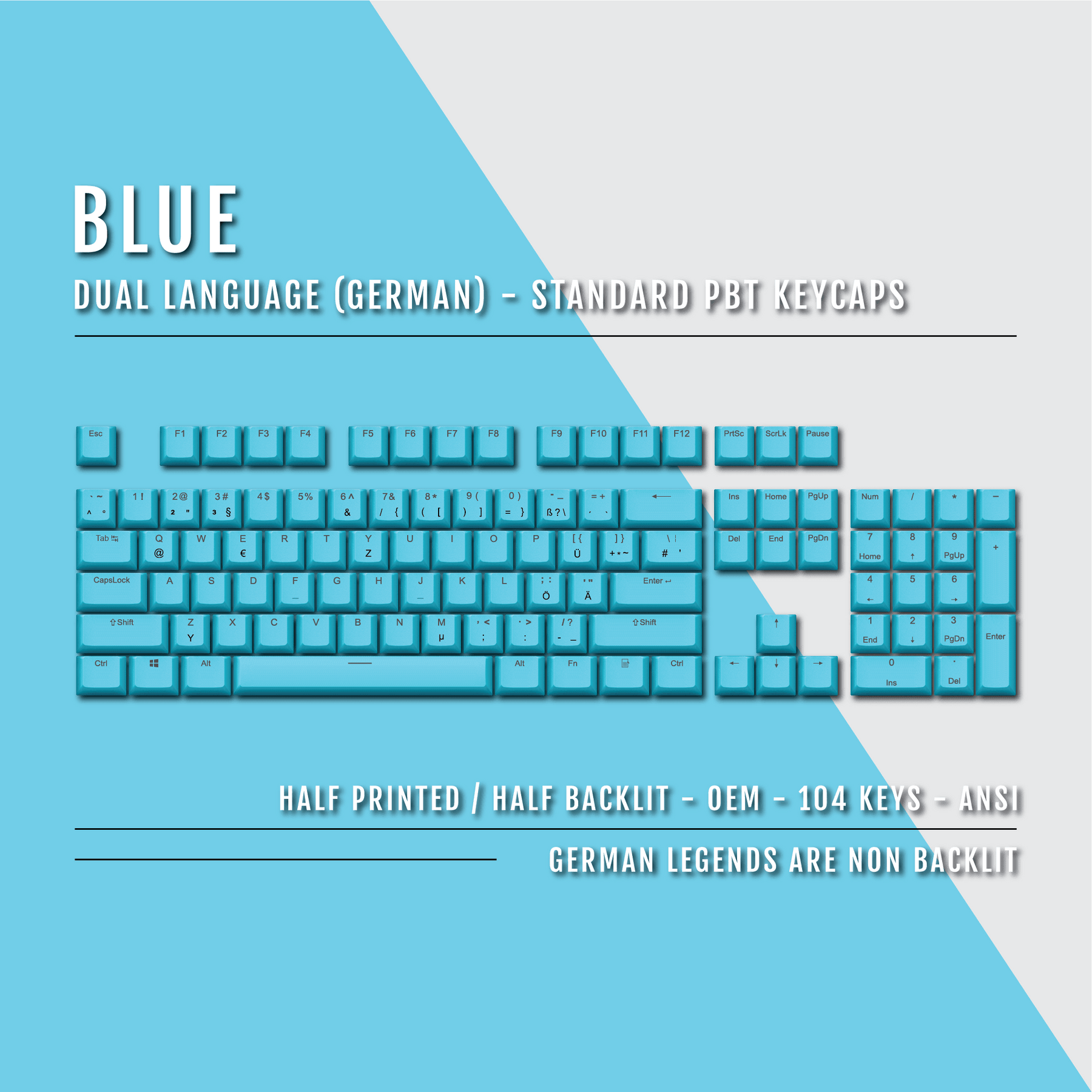 Blue German (ISO-DE) Dual Language PBT Keycaps – Krome Keycaps LTD