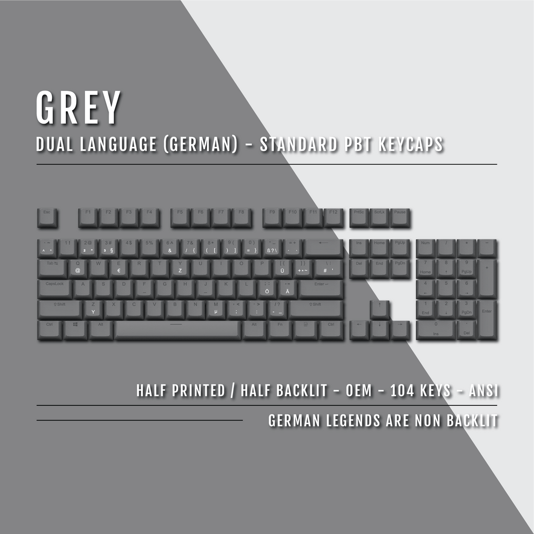 Grey German (ISO-DE) Dual Language PBT Keycaps Krome Keycaps LTD german