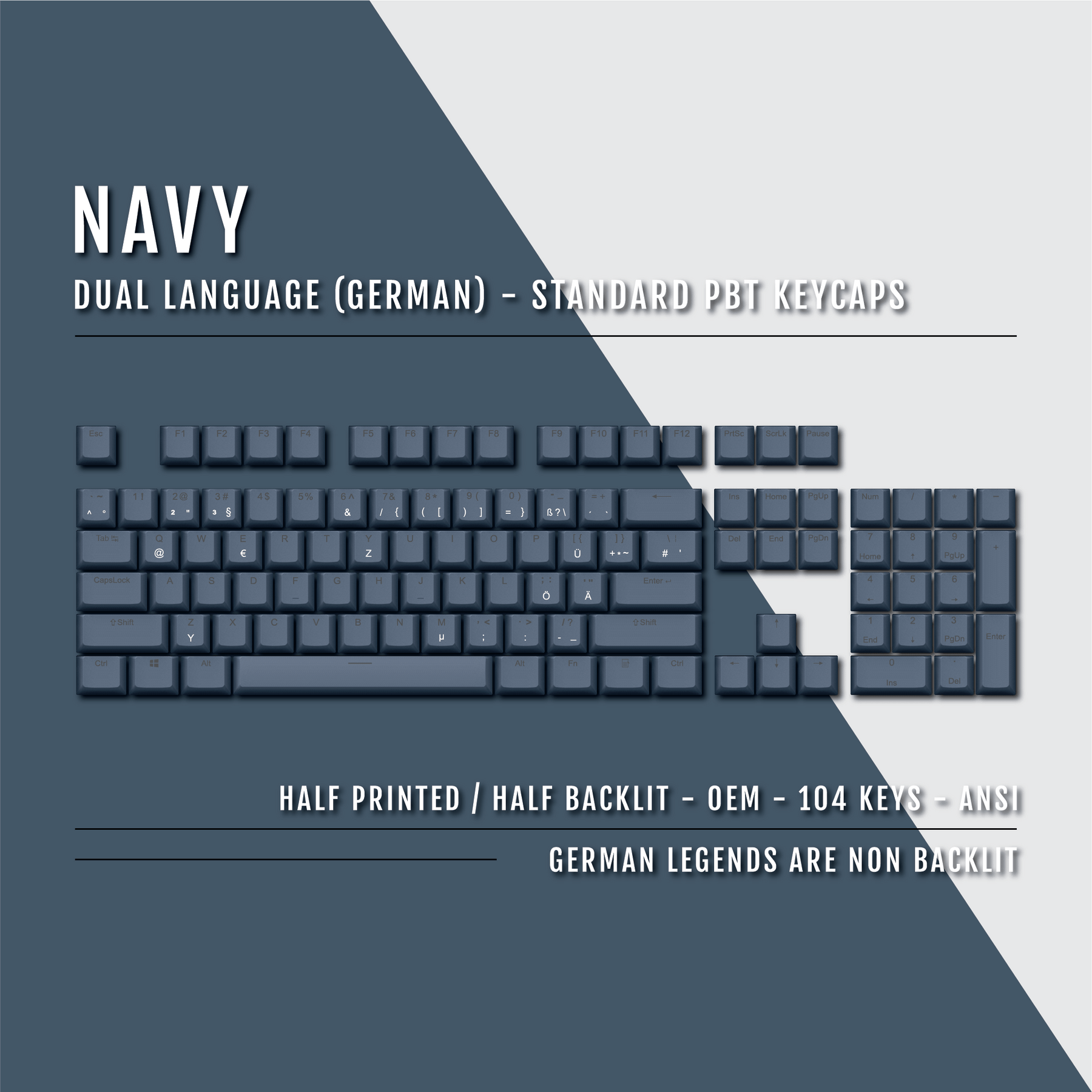 De Layout Keycaps Navy German (ISO-DE) Dual Language PBT Keycaps – Krome Keycaps LTD