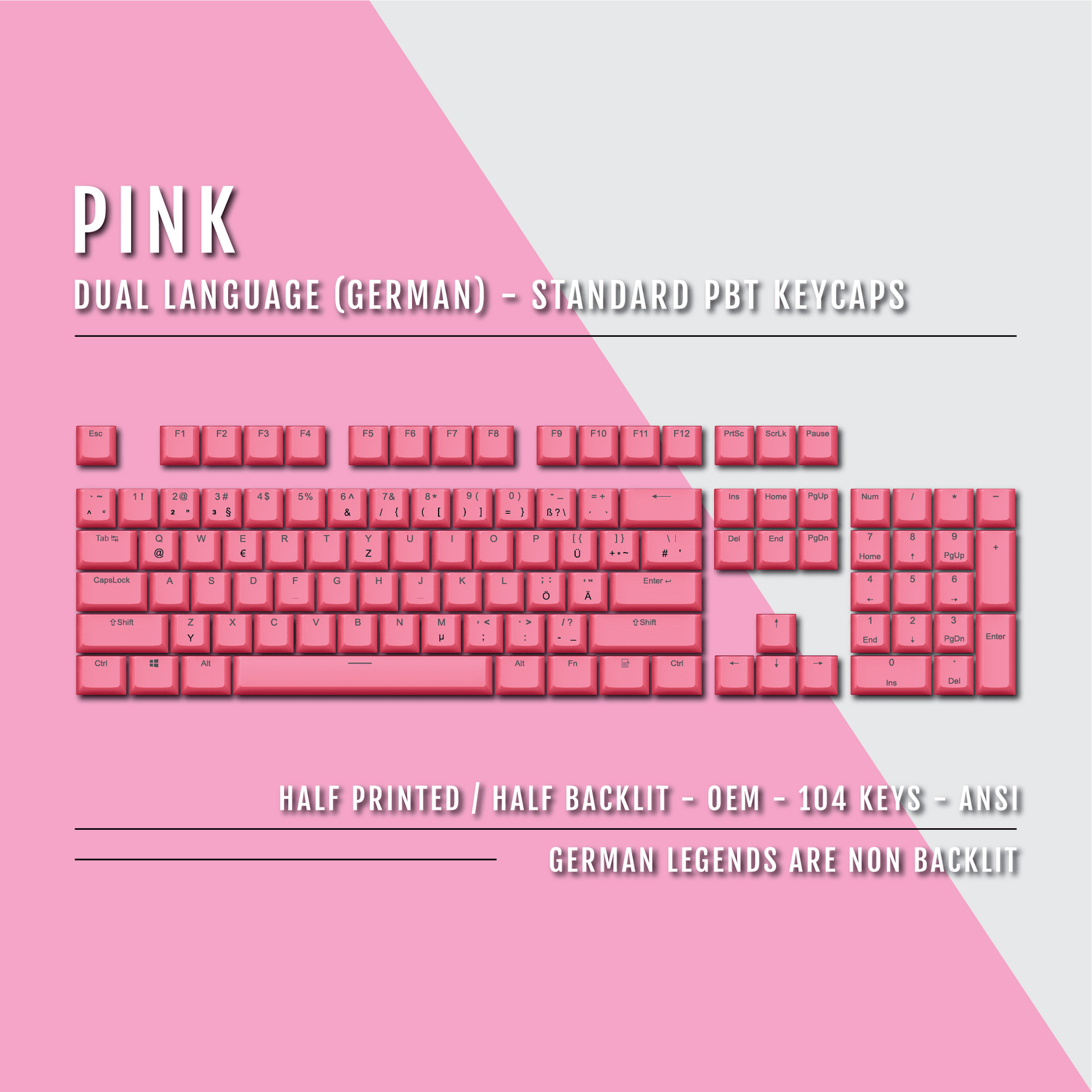 Pink PBT German Keycaps - ISO-DE - 100% Size - Dual Language Keycaps ...