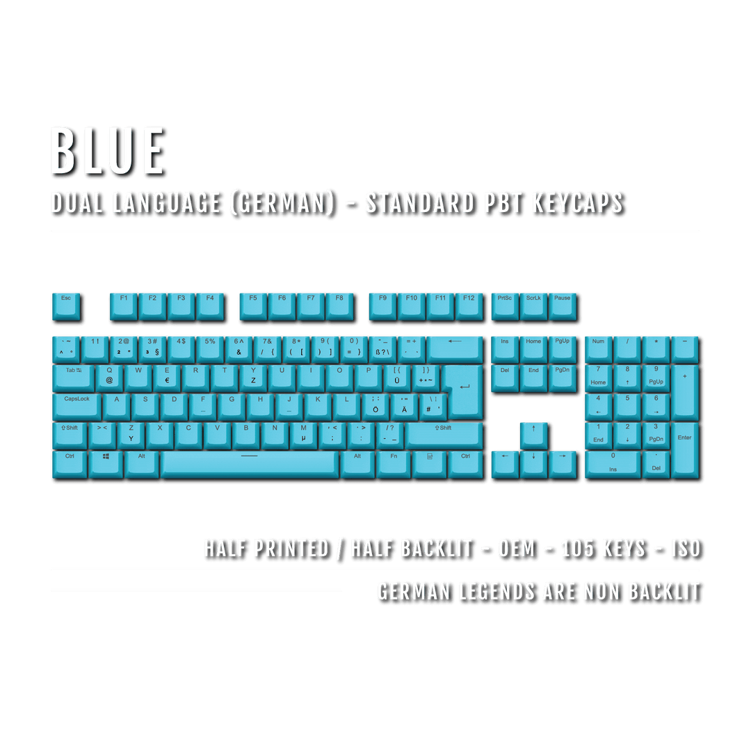 Blue German (ISO-DE) Dual Language PBT Keycaps Krome Keycaps LTD german
