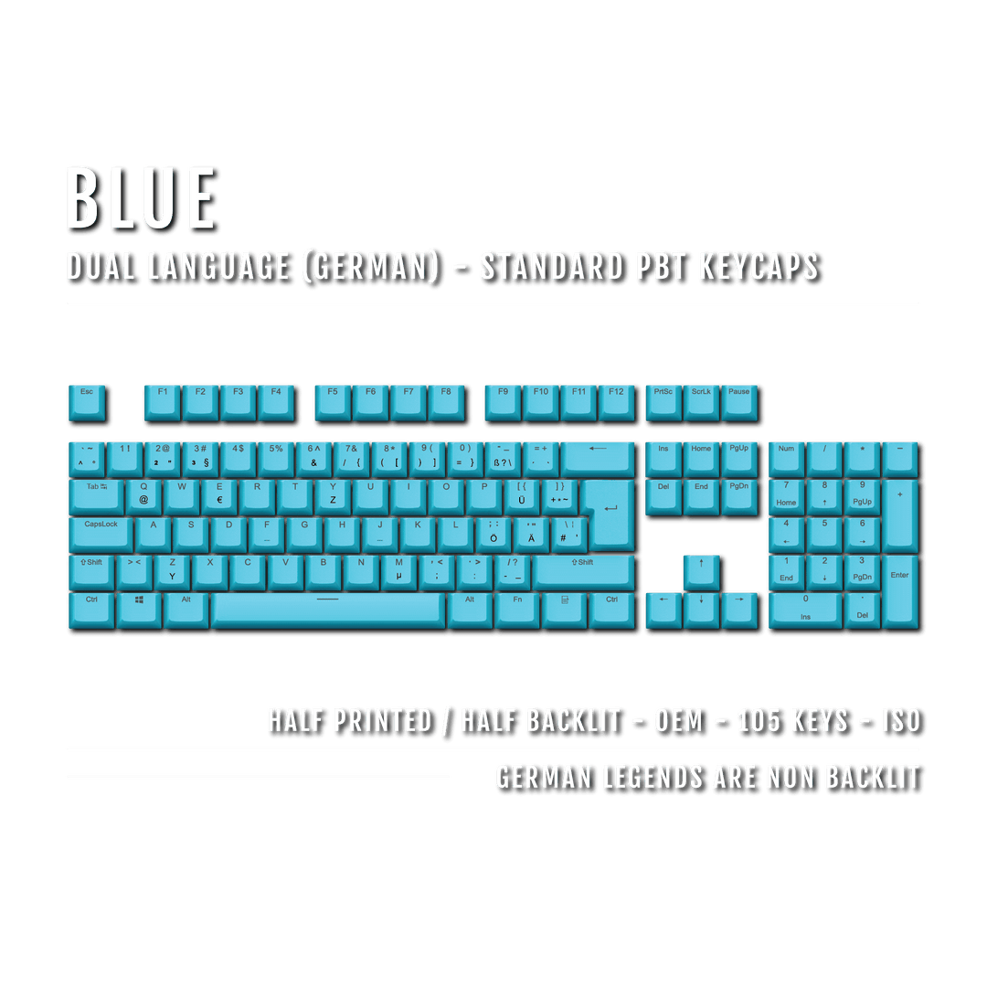 Blue PBT German Keycaps - ISO-DE - 100% Size - Dual Language Keycaps - kromekeycaps