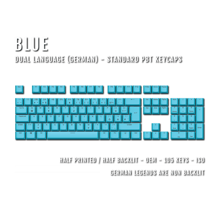 Blue German (ISO-DE) Dual Language PBT Keycaps Krome Keycaps LTD german