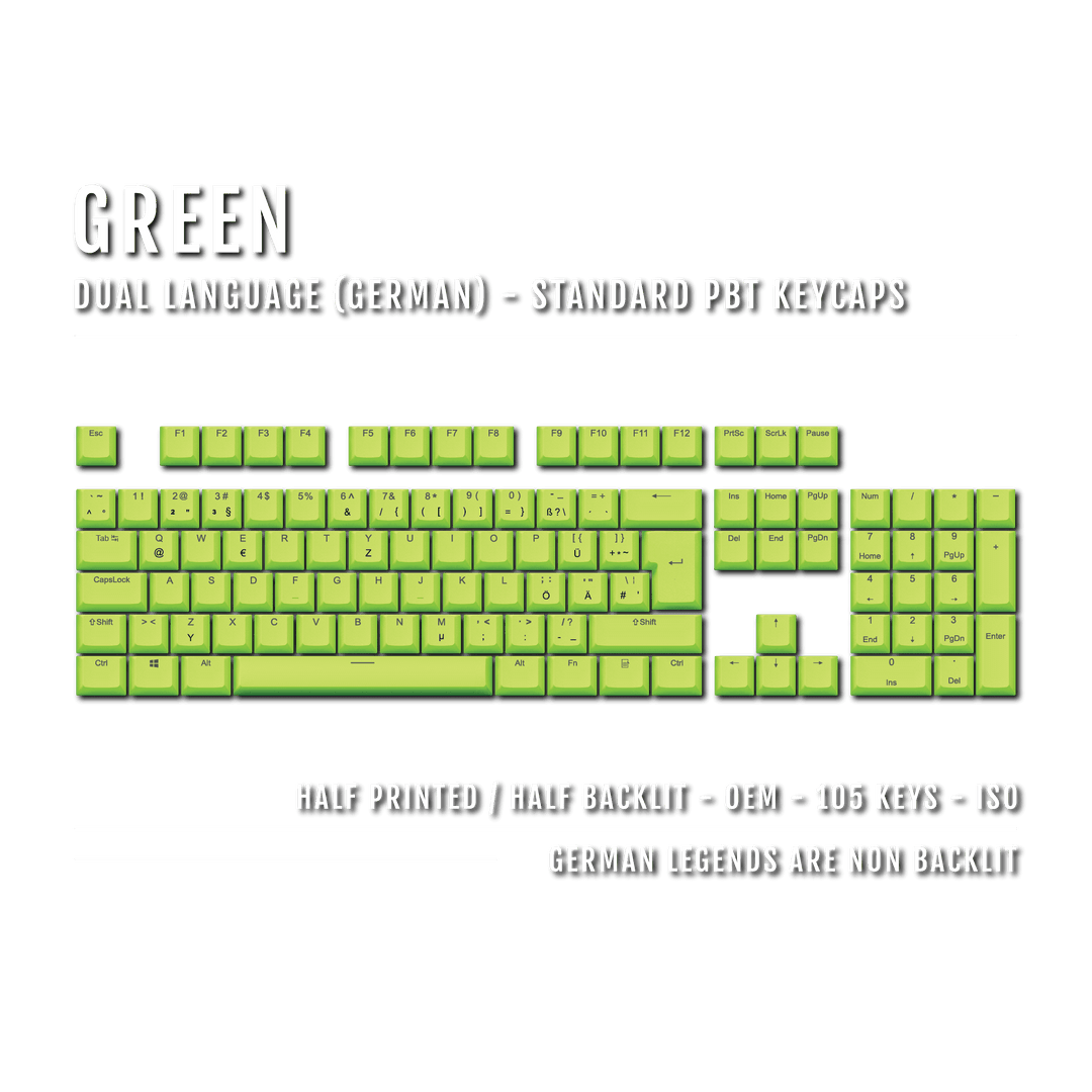 Green German (ISO-DE) Dual Language PBT Keycaps Krome Keycaps LTD german