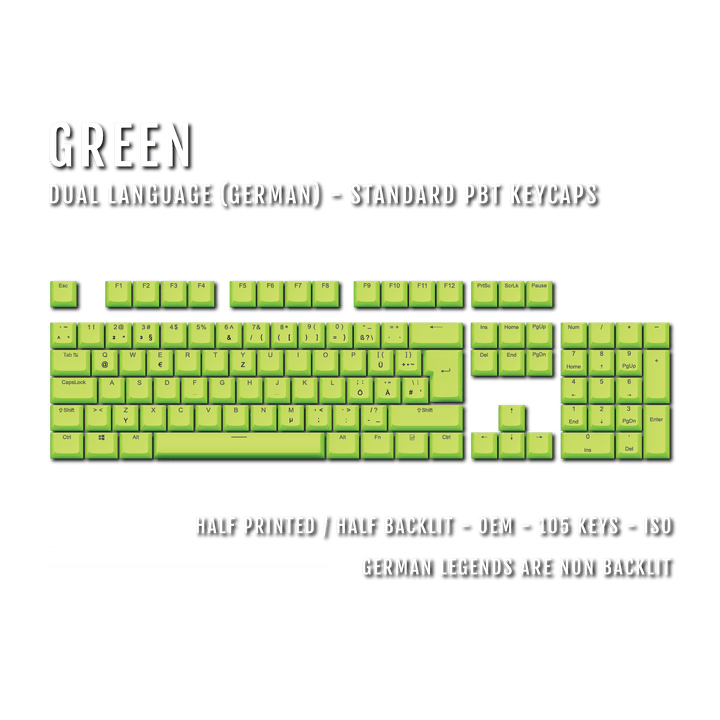 Green German (ISO-DE) Dual Language PBT Keycaps Krome Keycaps LTD german