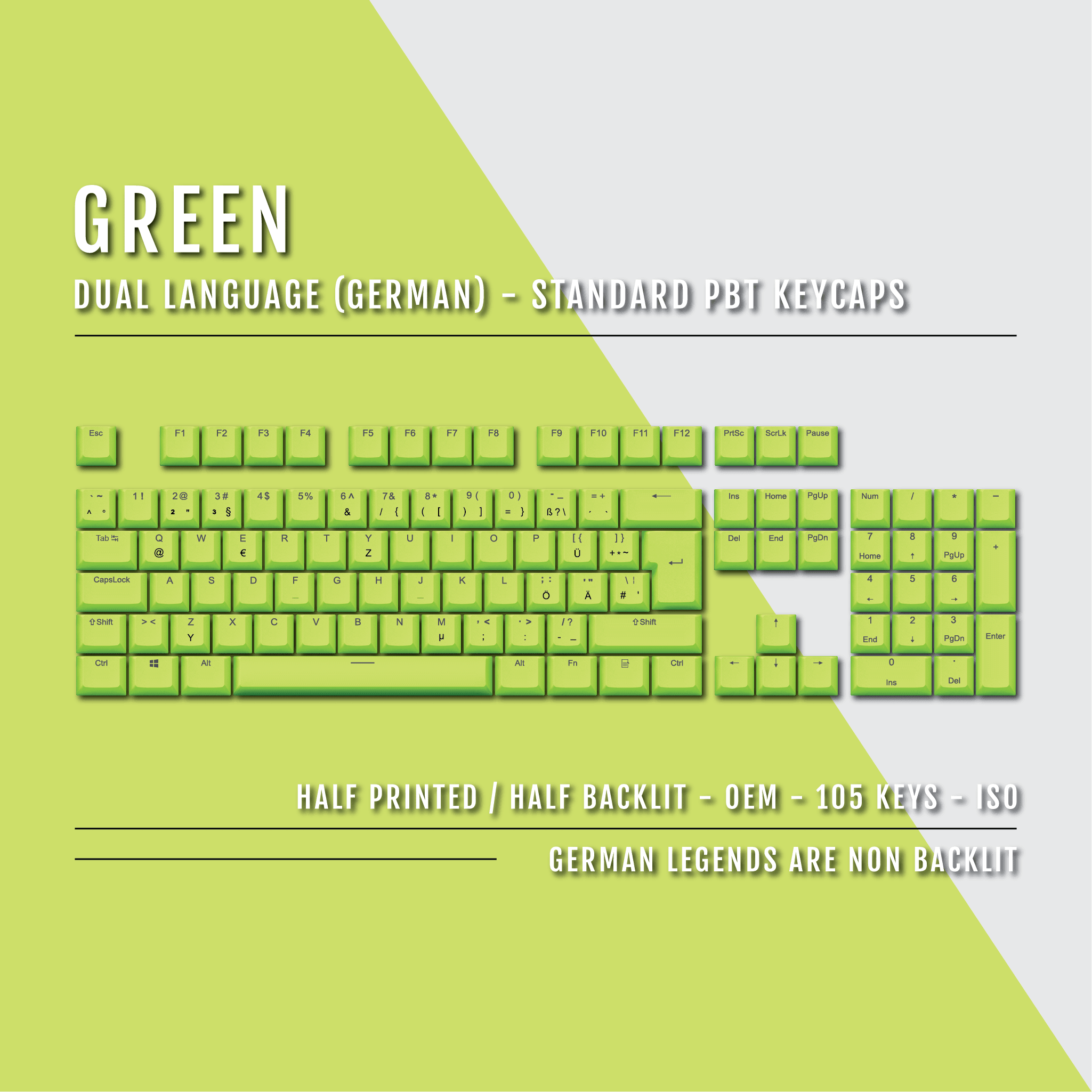 Green German (ISO-DE) Dual Language PBT Keycaps – Krome Keycaps LTD