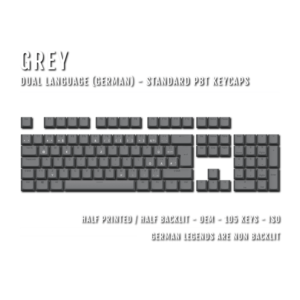 Grey German (ISO-DE) Dual Language PBT Keycaps Krome Keycaps LTD german
