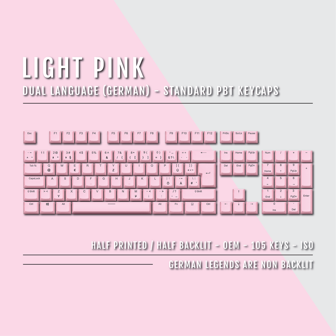 Light Pink PBT German Keycaps - ISO-DE - 100% Size - Dual Language Keycaps - kromekeycaps