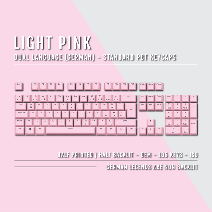 Light Pink PBT German Keycaps - ISO-DE - 100% Size - Dual Language Keycaps - kromekeycaps
