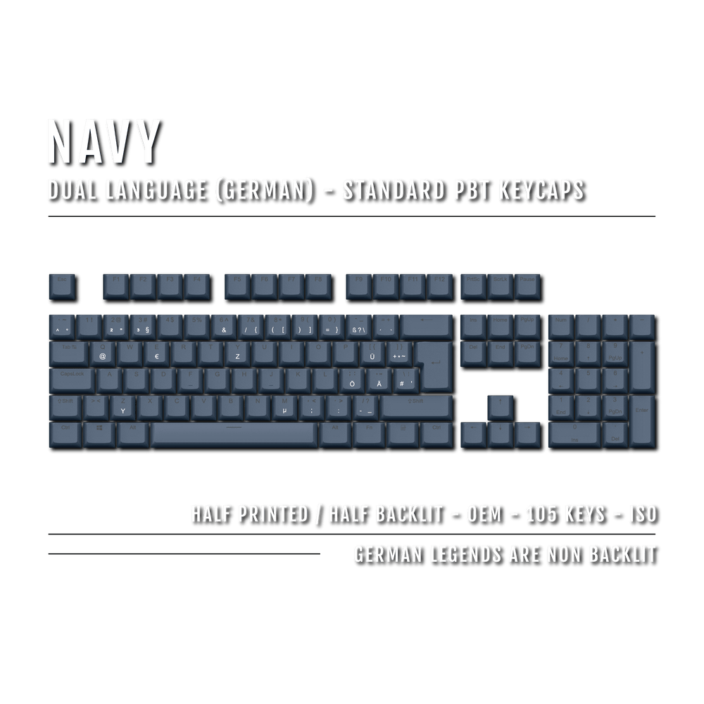 Navy German (ISO-DE) Dual Language PBT Keycaps Krome Keycaps LTD german