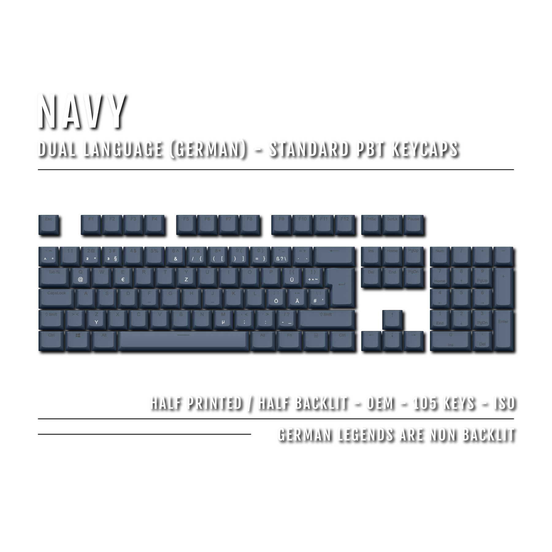 De Layout Keycaps Navy German (ISO-DE) Dual Language PBT Keycaps – Krome Keycaps LTD