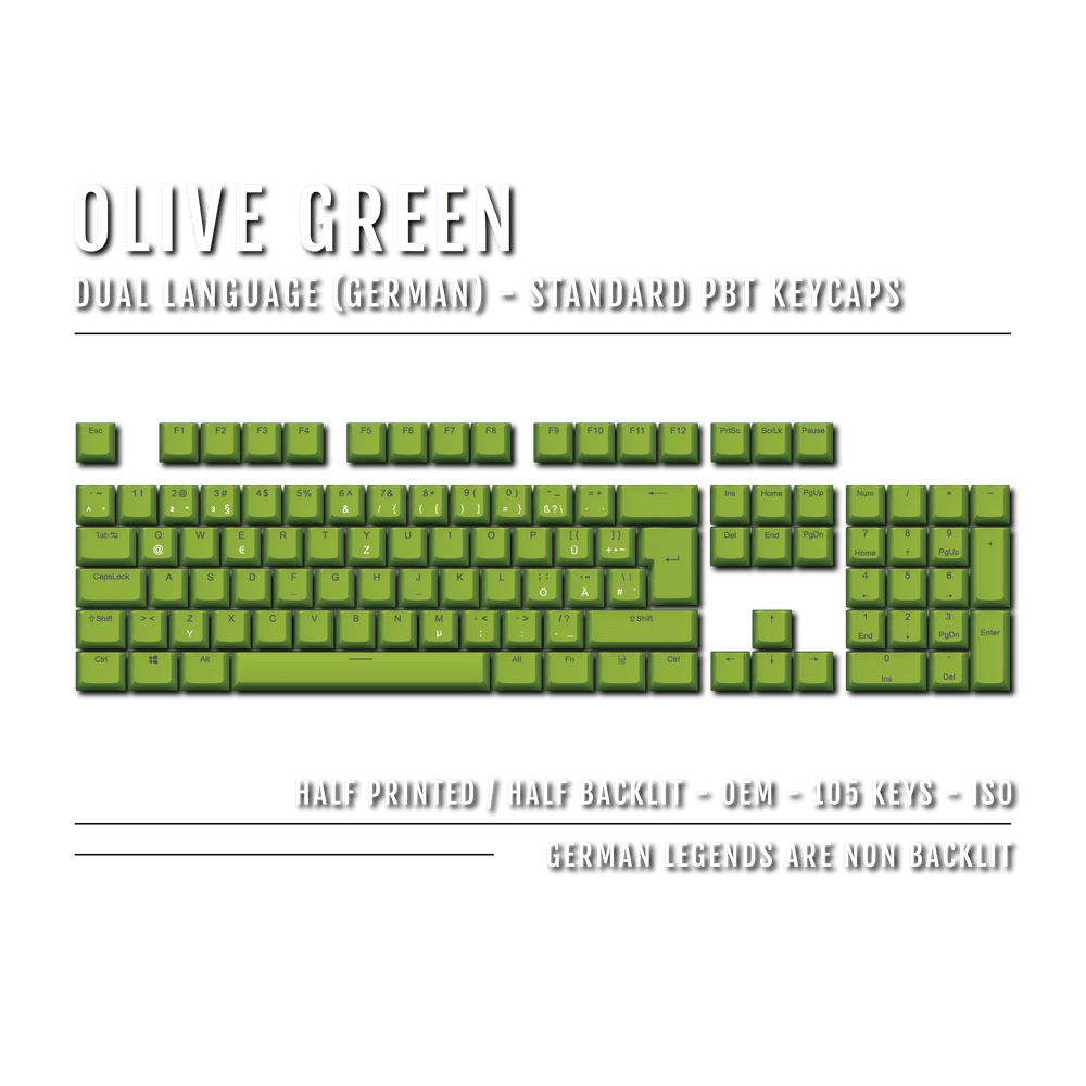Olive Green German (ISO-DE) Dual Language PBT Keycaps Krome Keycaps LTD german