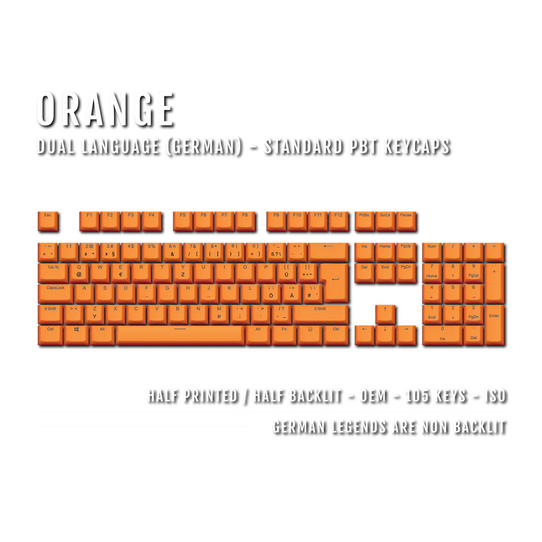 Orange German (ISO-DE) Dual Language PBT Keycaps Krome Keycaps LTD german