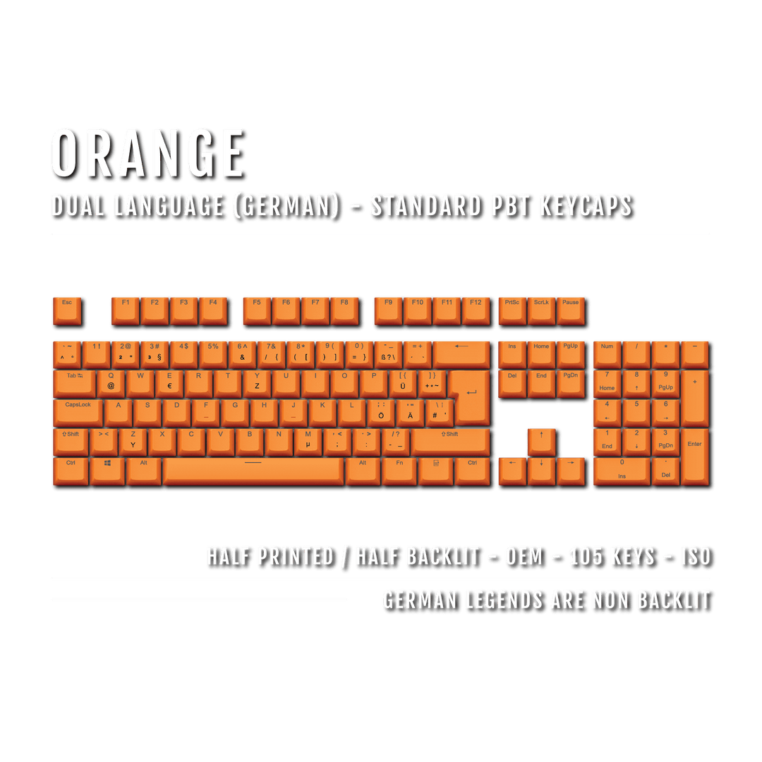 Orange PBT German Keycaps - ISO-DE - 100% Size - Dual Language Keycaps - kromekeycaps