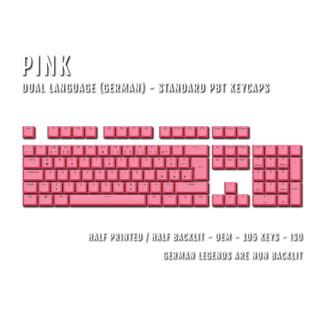 Pink PBT German Keycaps - ISO-DE - 100% Size - Dual Language Keycaps - kromekeycaps