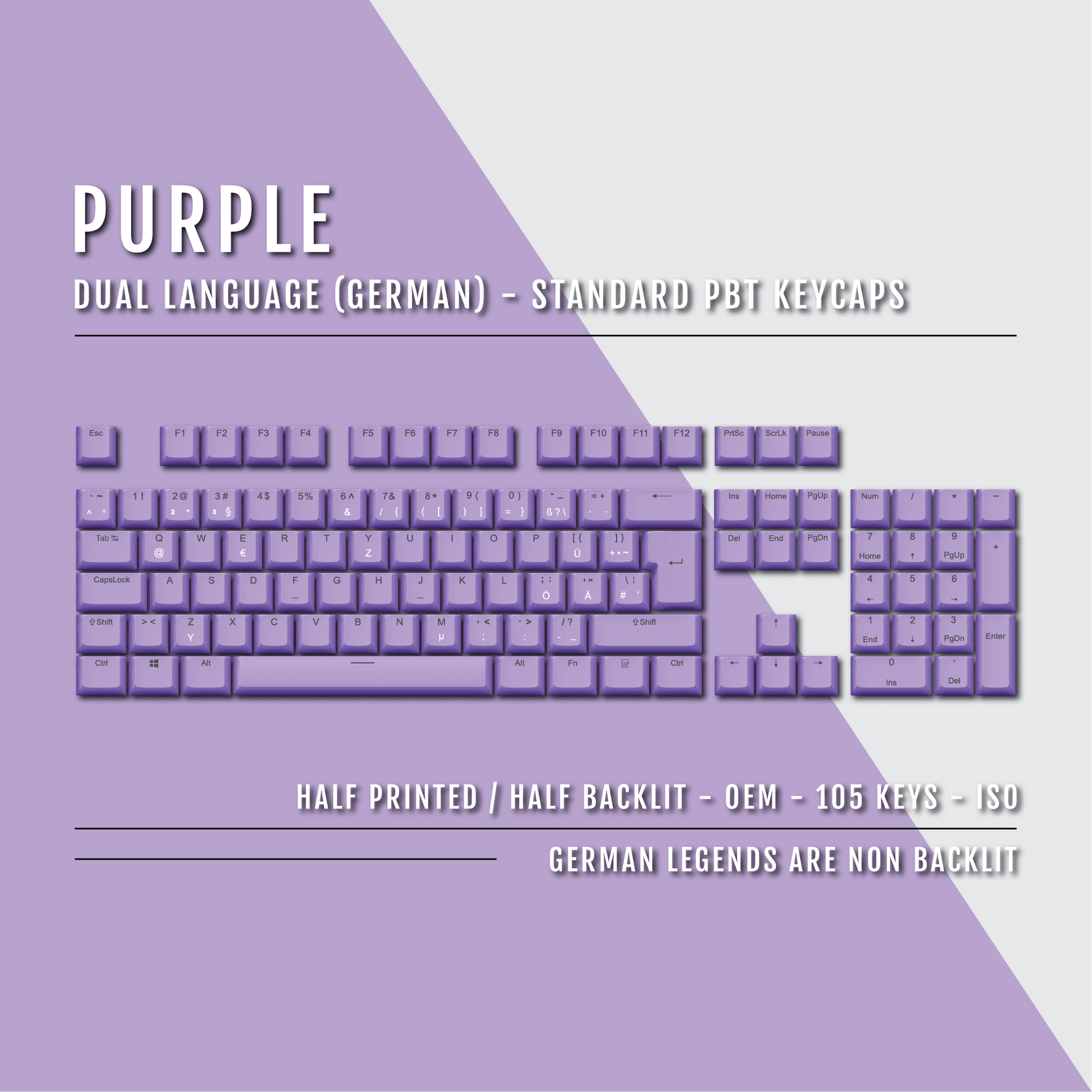 Purple German (ISO-DE) Dual Language PBT Keycaps – Krome Keycaps LTD