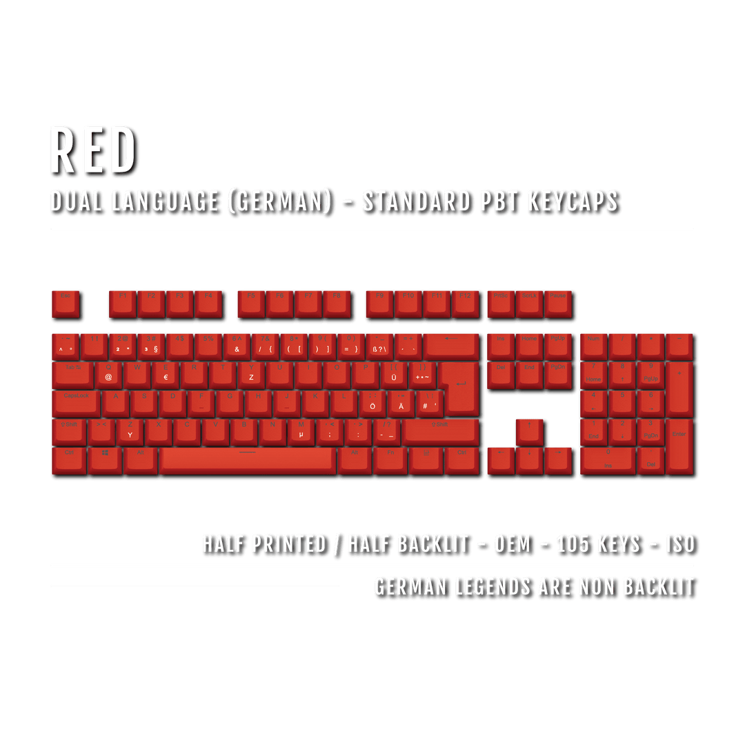 Red German (ISO-DE) Dual Language PBT Keycaps Krome Keycaps LTD german
