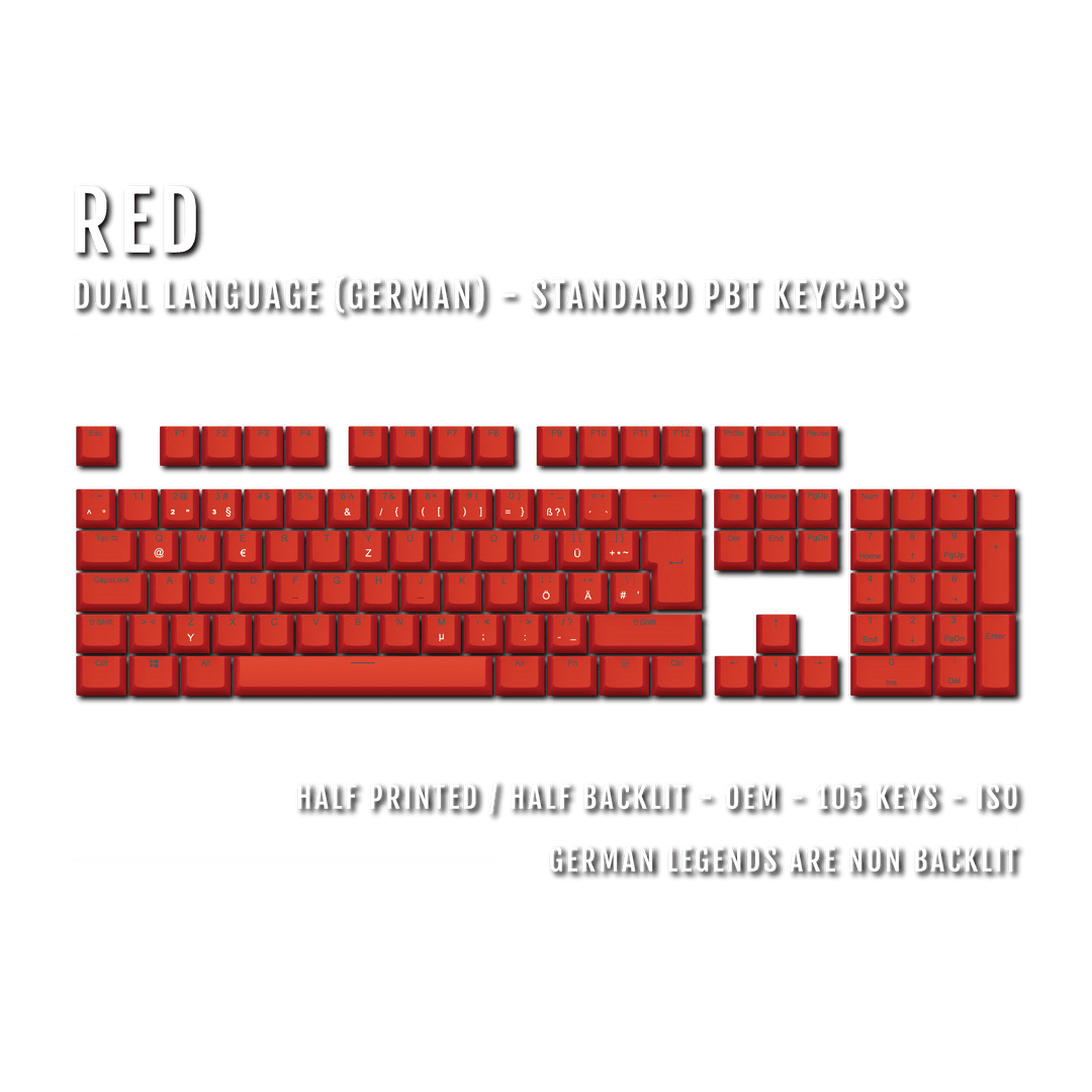 Red PBT German Keycaps - ISO-DE - 100% Size - Dual Language Keycaps - kromekeycaps