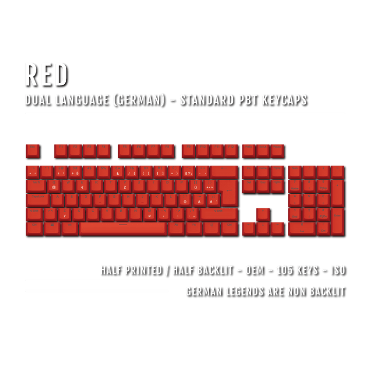 Red German (ISO-DE) Dual Language PBT Keycaps Krome Keycaps LTD german