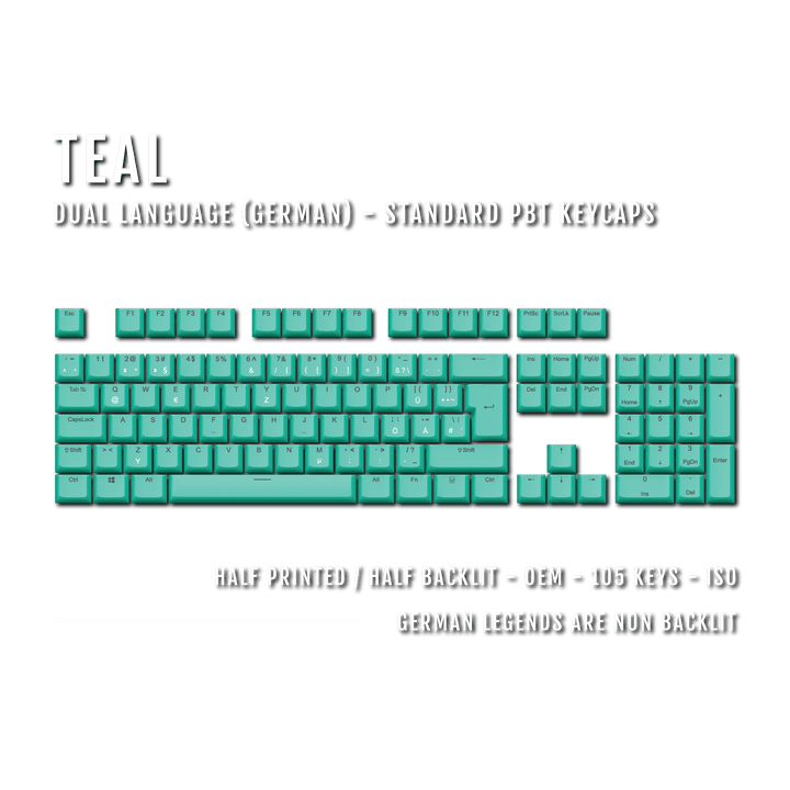 Teal PBT German Keycaps - ISO-DE - 100% Size - Dual Language Keycaps - kromekeycaps