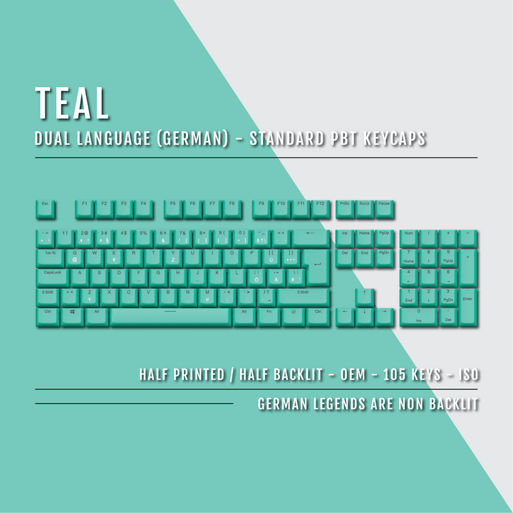 Teal German (ISO-DE) Dual Language PBT Keycaps Krome Keycaps LTD german