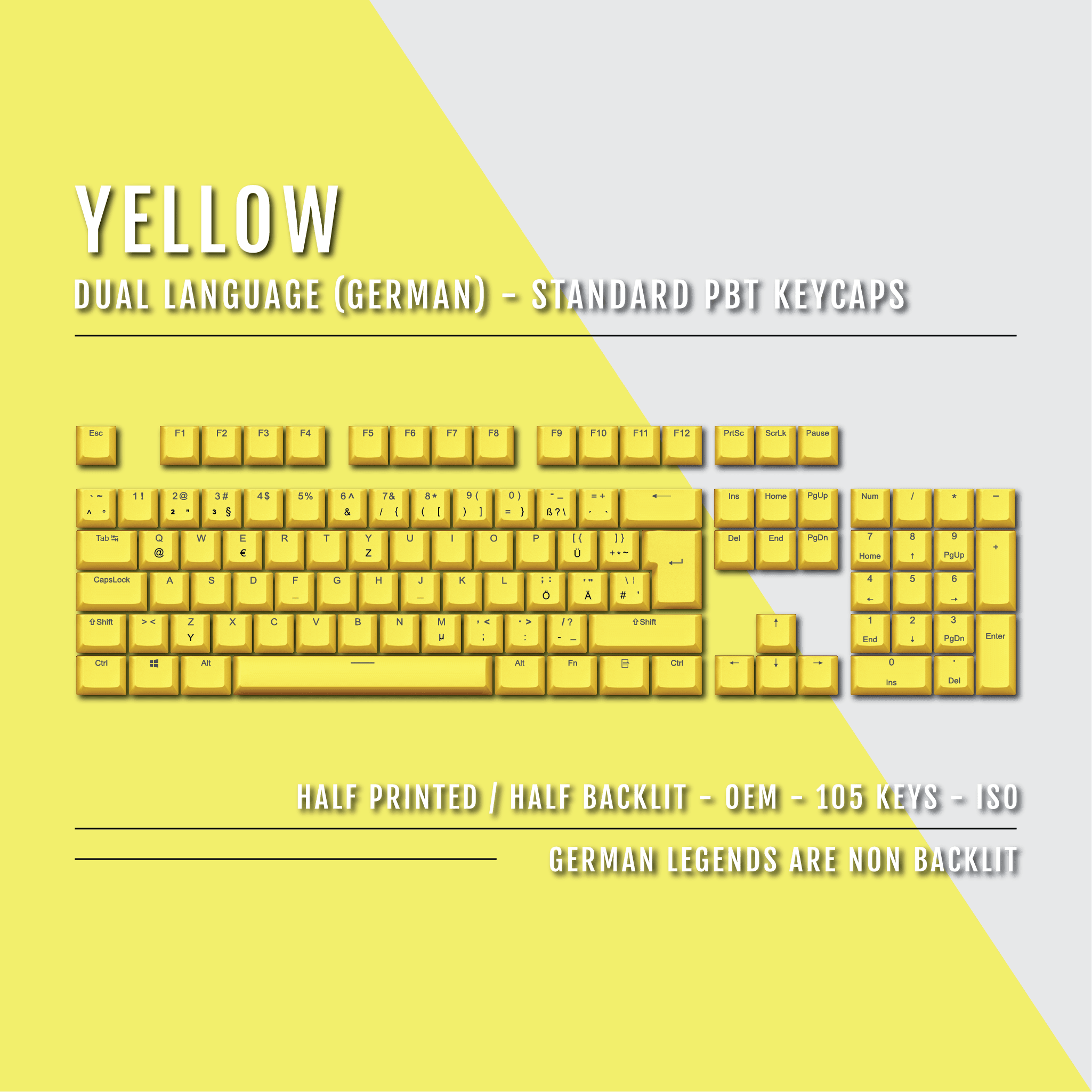 Yellow German (ISO-DE) Dual Language PBT Keycaps – Krome Keycaps LTD