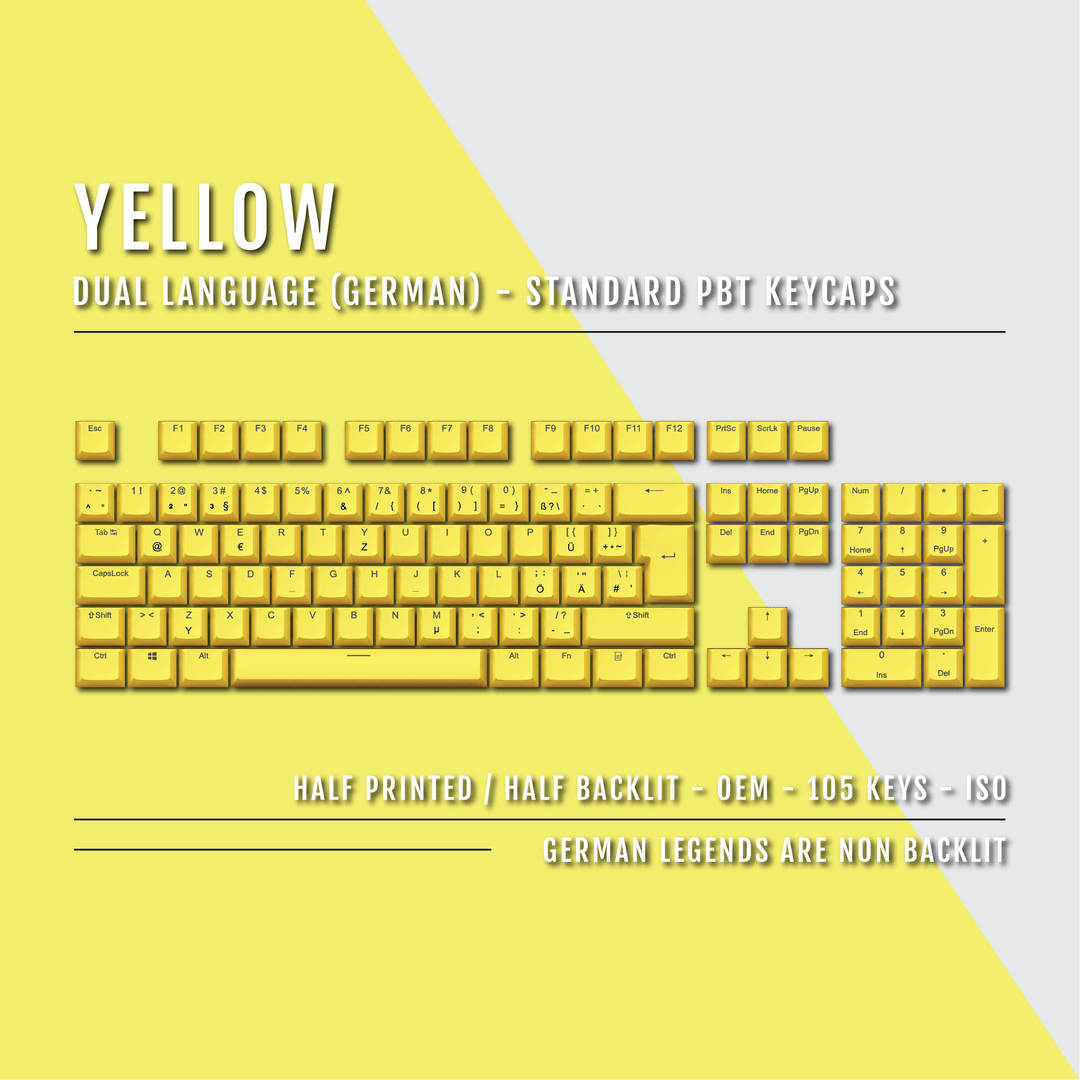 Yellow PBT German Keycaps - ISO-DE - 100% Size - Dual Language Keycaps - kromekeycaps